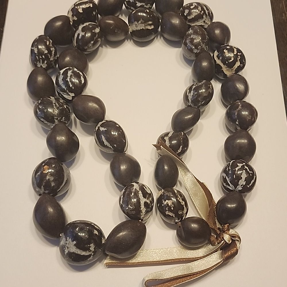 Hawaiian Nut 37" Long Length Necklace with Ribbon Closure Unique Cool Gift Idea